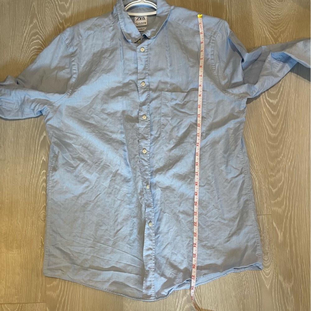 Zara Men’s Linen Button Down Shirt, Light Blue size Large - Picture 8 of 13